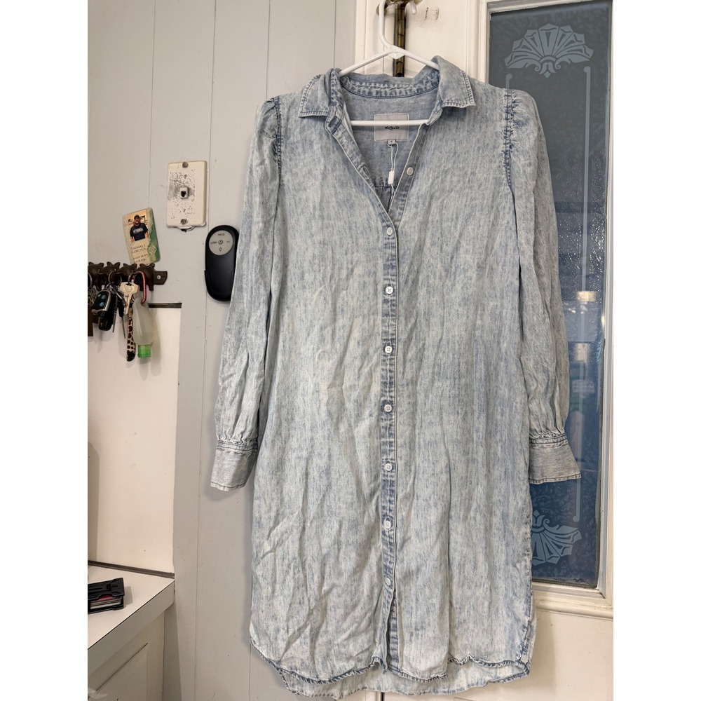Rails Adele Light Acid Wash Tencel Linen Blend Button Down Shirt Dress Small